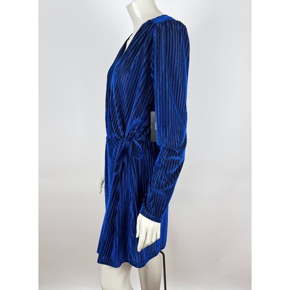 Lulus Live It Up Royal Blue Striped Velvet Long Sleeve Dress Women L NWT V-neck - Picture 5 of 14